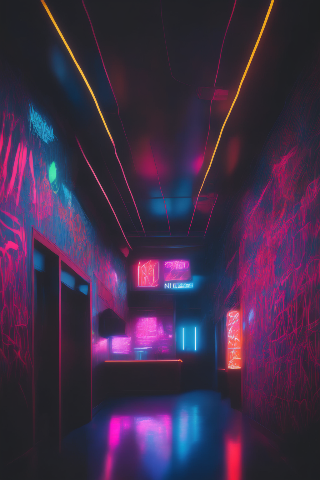 00074-513647962-_lora_Neon Night_1_Neon Night - a dimly lit underground dance club with walls covered in neon graffiti.png